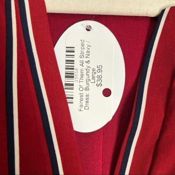 NWT Peach Love California Fairest Of Them All Striped
Dress BurgundyNavyWhite L - Picture 10 of 11